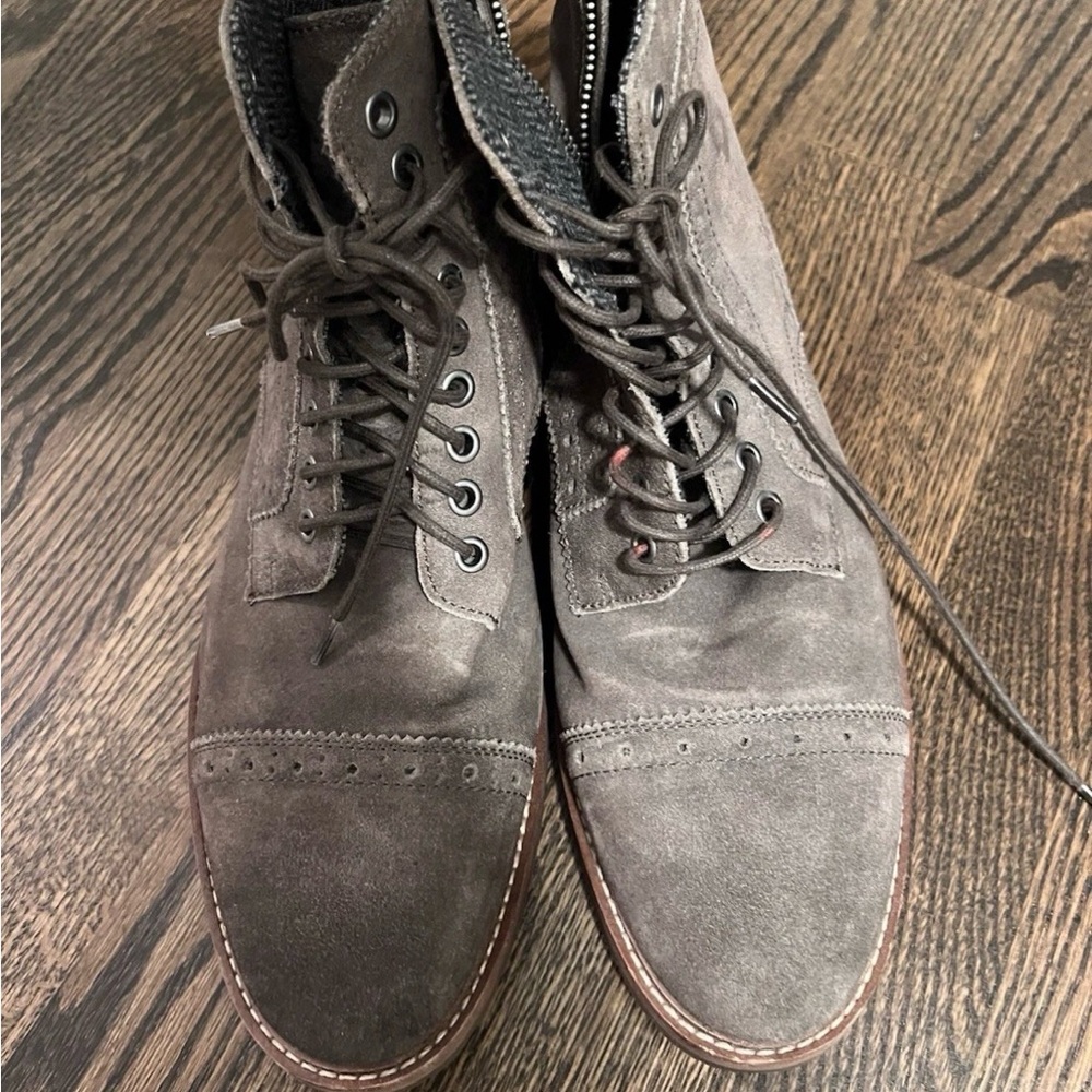 Aston Grey Mens 9.5 Biressa Suede Grey Ebony Grey Boots Side Zip Lace Up High